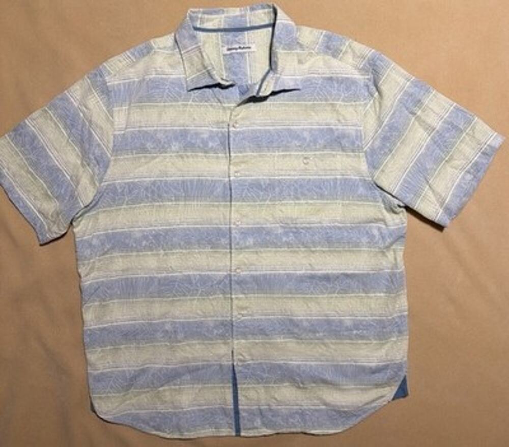 Tommy Bahama Men's XL TG Regular Blue Striped Woven Short Sleeve Button-Up Shirt